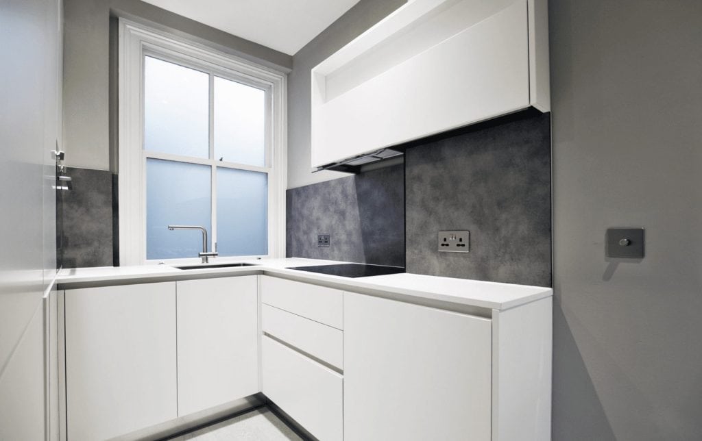 Mayfair Small Kitchen Architecture on Green Street, Featuring Space-Efficient Design with Modern Aesthetics