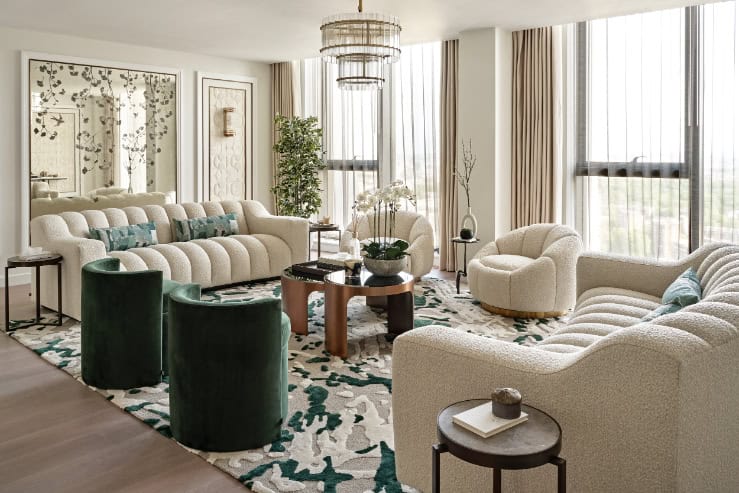 Luxury living room at Westmark Tower with modern furnishings